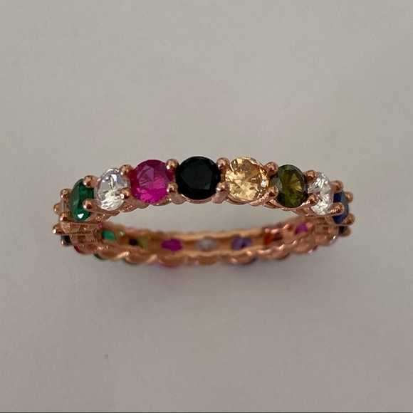 925 silver band ring round cz rose gold plated - Picture 6 of 7